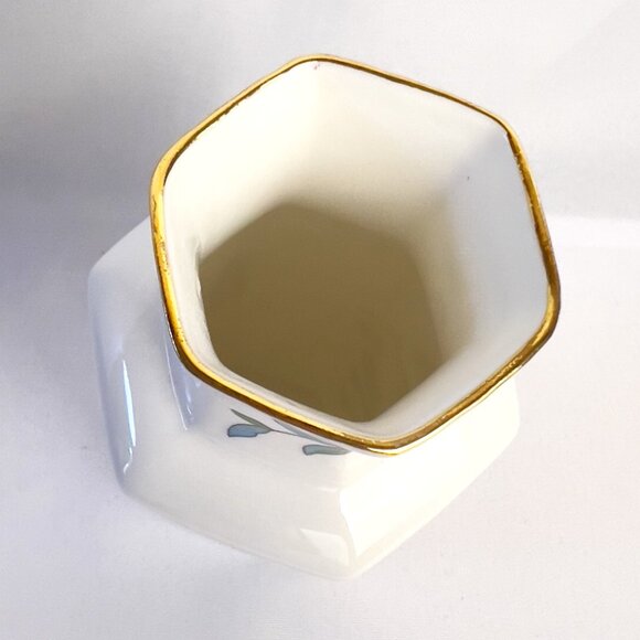 Aynsley Pembroke Vintage Vase Fine Bone China England Floral Bird Hexagonal 7” - Picture 6 of 10